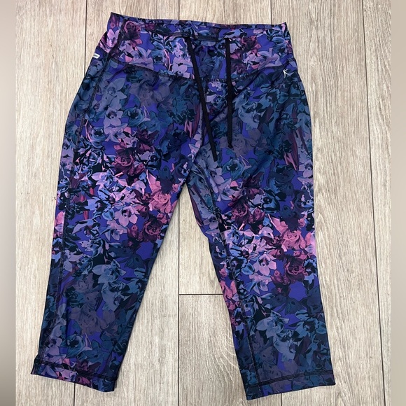 Danskin medium Vibrant Blue and Purple Capri Pants with Abstract Design - Picture 2 of 8